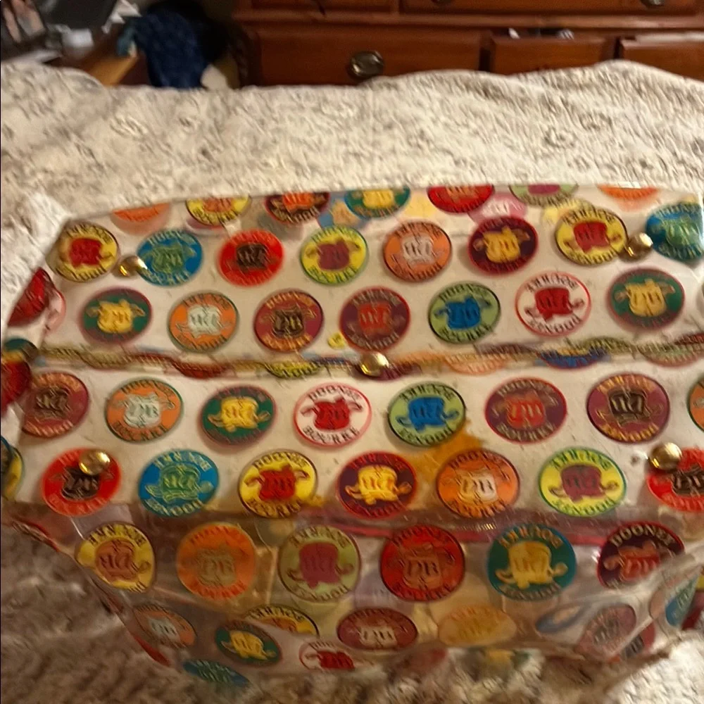 Dooney & Bourke Red and Yellow Travel Bag with Leather Trim - Picture 4 of 4